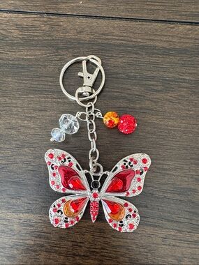 Crystal Red Butterfly Purse Charm -Handmade Upcycled